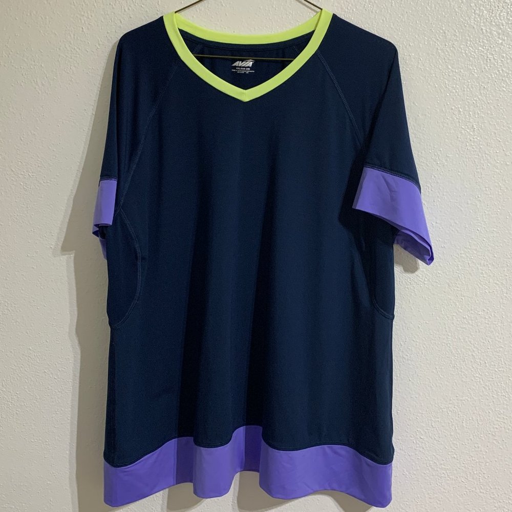 (T209) AVIA Women's Sz 2XL V-Neck Pull Over, Navy, Purple, Lime Green